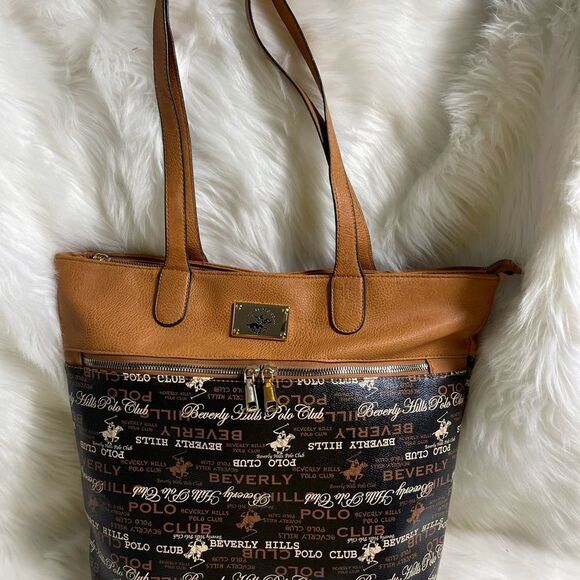 Beverly Hills polo club two tones Brown  faux leather tote/shoulder bag - Picture 4 of 11
